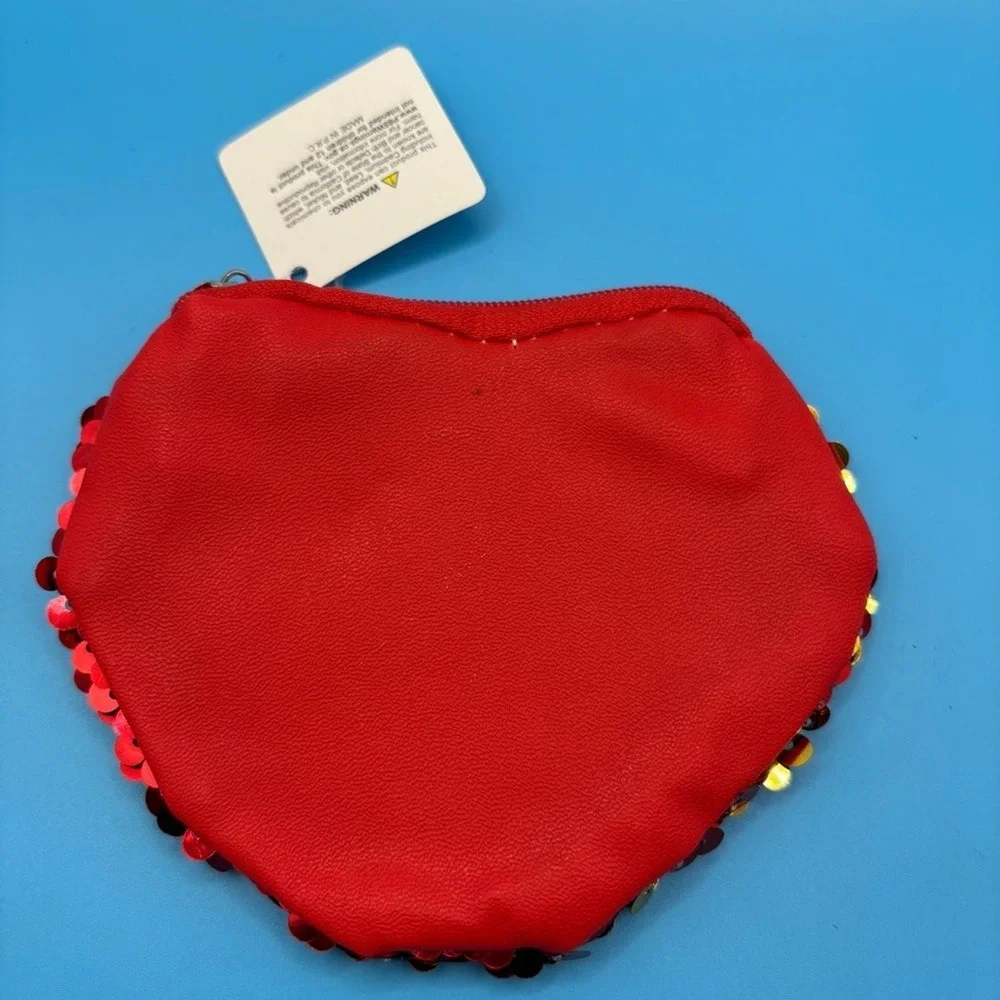 Sequin Teddy Bear Coin Purse Pouch Keychain‎ Red and Gold